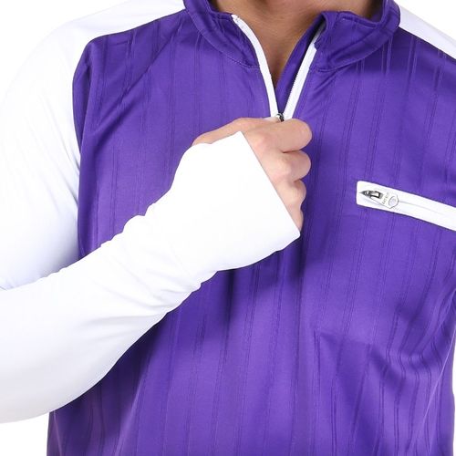 Bi-Toned Men Sportive Quarter Zipper Shirt - PURPLE*White