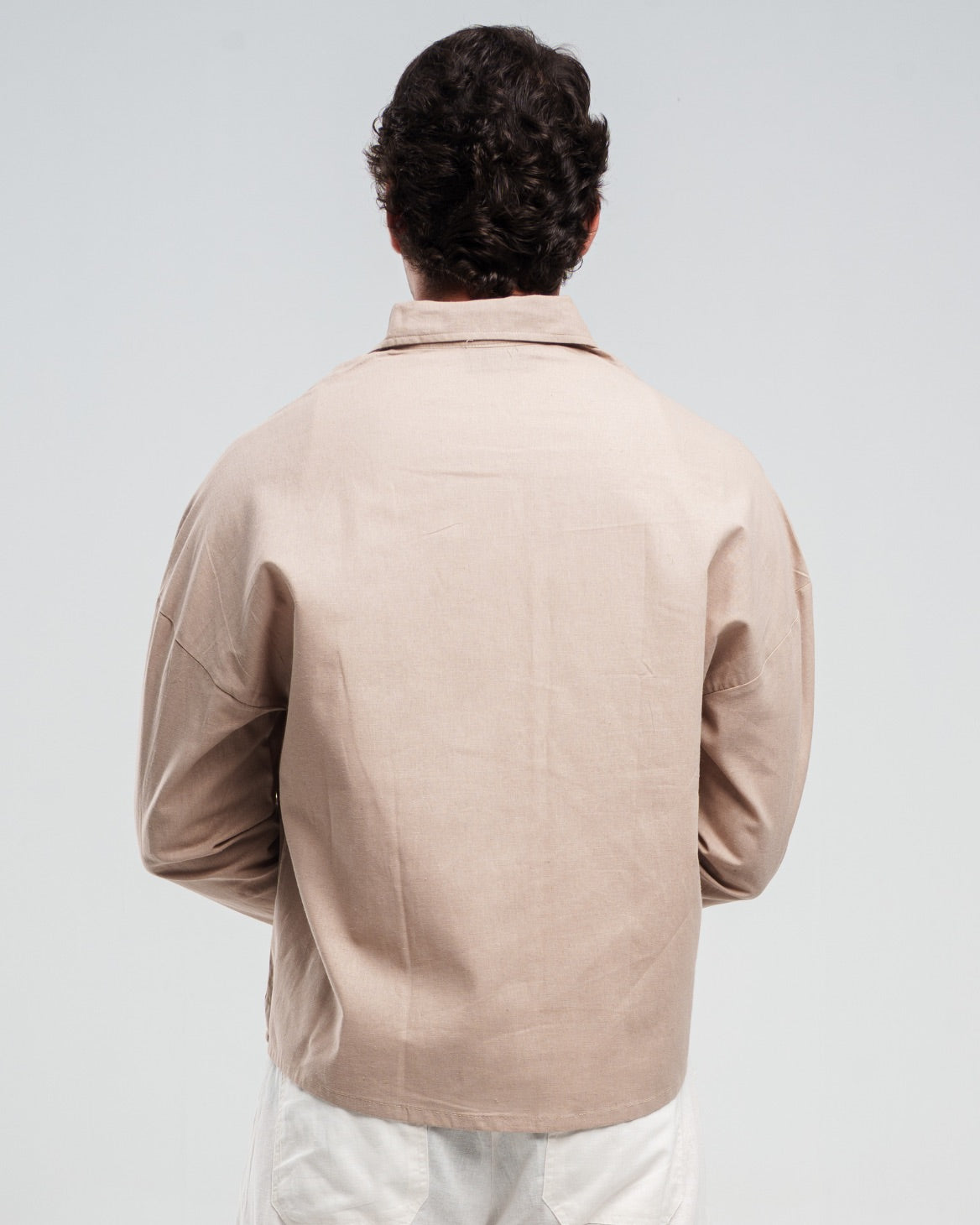 Linen Long-Sleeve Button-Up Shirt – Beige