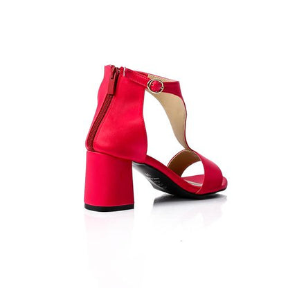 Leather Sandals Back Zipper Closure - Red