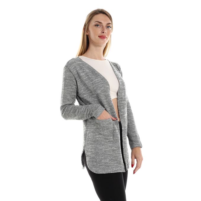 Heather  Knitted Pattern Cardigan With Side Pockets