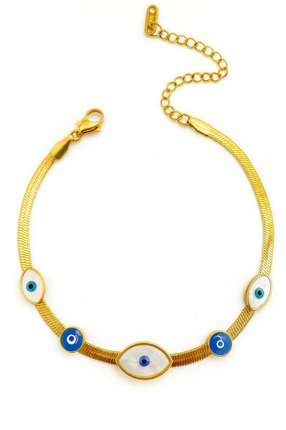 Stainless Steel Evil Eye Shell Bracelet – Gold