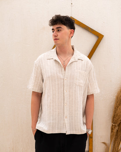 Linen Textured Short Sleeve Shirt - Beige