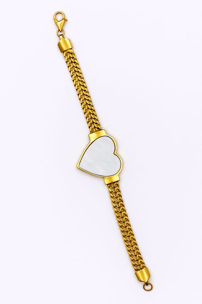 Stainless Steel White Shell Heart Bracelet – Gold