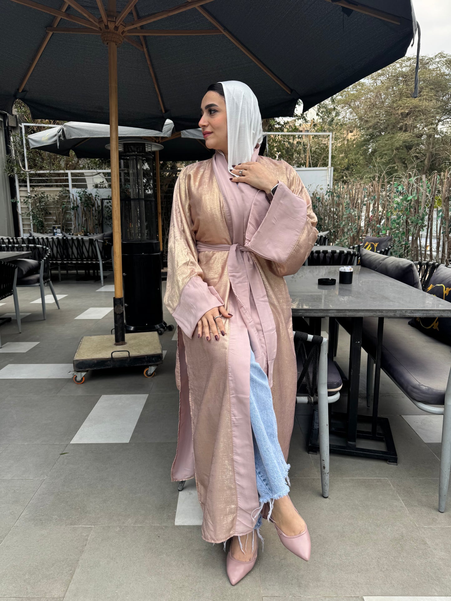 Metallic Satin Solid Kaftan – Pink