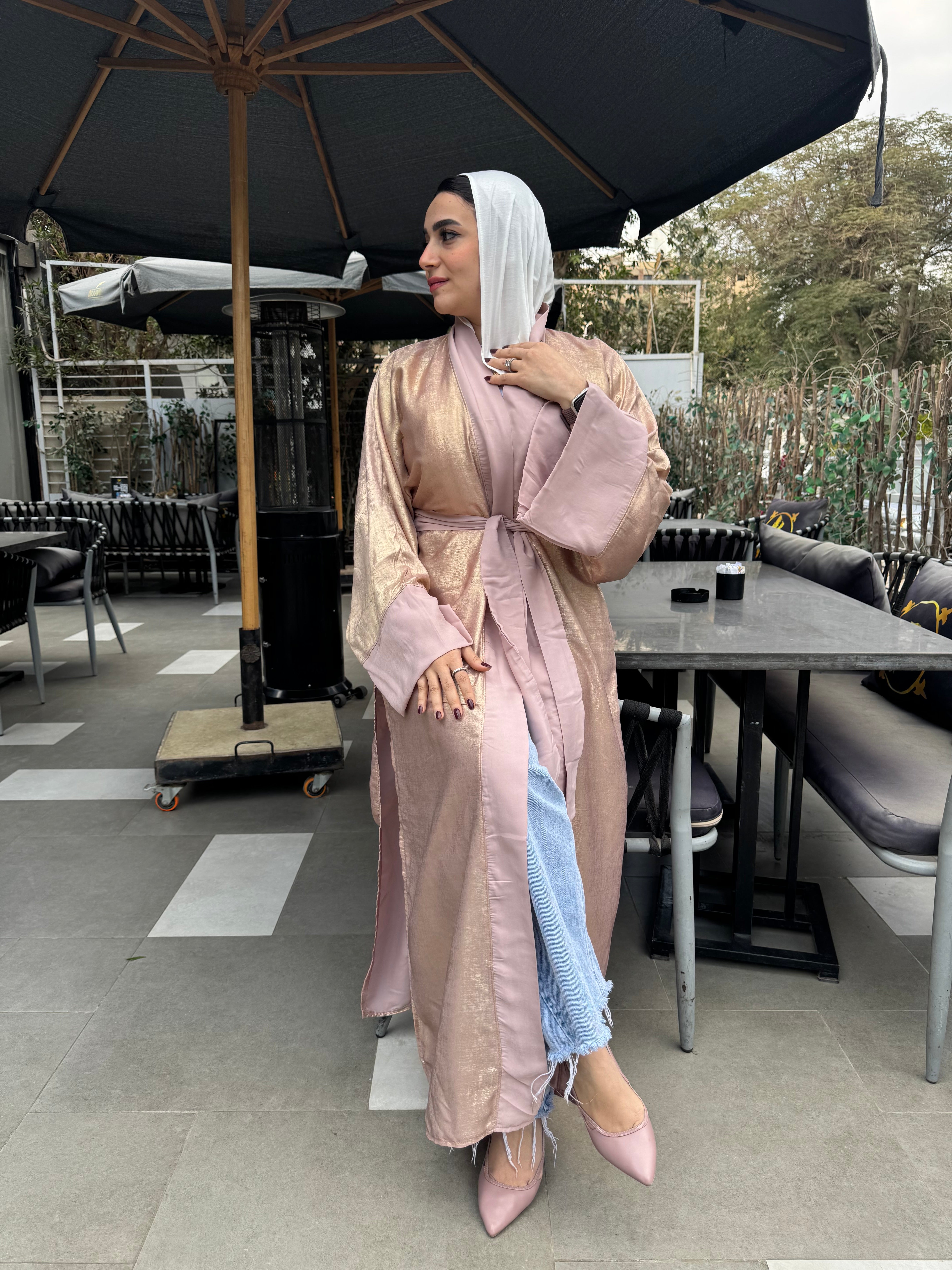 Metallic Satin Solid Kaftan – Pink