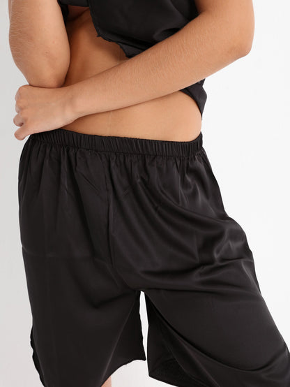 Royal Pajama Satin Set - Black