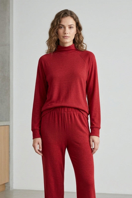 Mock Neck Ribbed Blouse – Light Burgundy