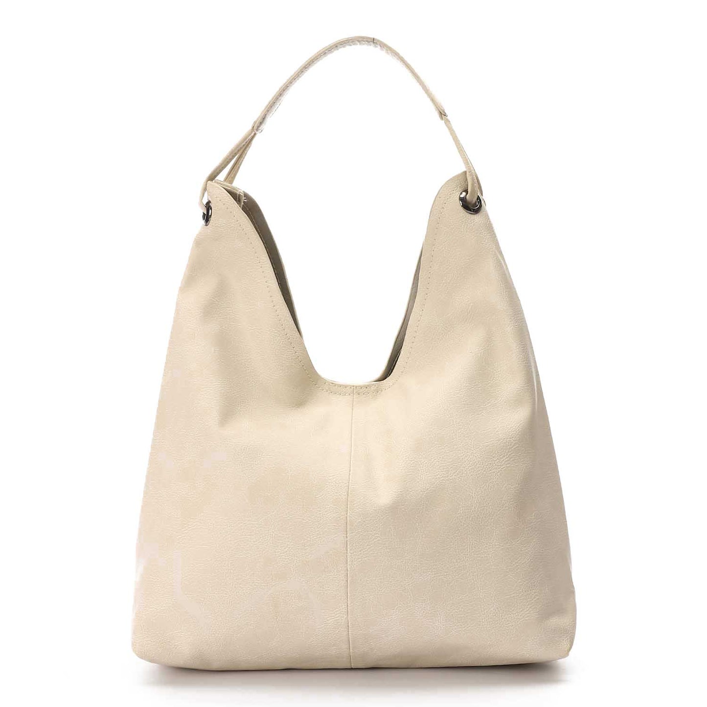 Faux Leather Hobo Shoulder Bag - Beige
