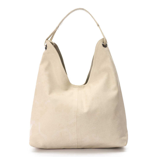 Faux Leather Hobo Shoulder Bag - Beige