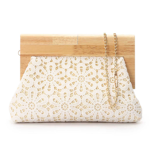 Crochet Floral Lace Clutch-Shoulder Bag - White
