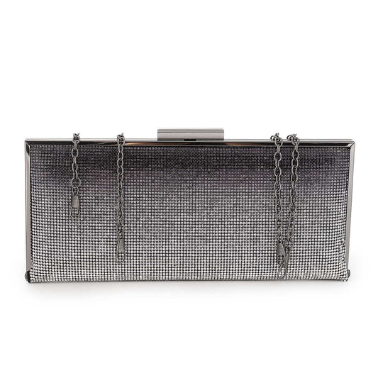 Rhinestone Hardcase Clutch with Chain Straps - Black