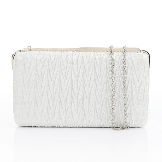 Synthetic Textured Hardcase Clutch – Silver