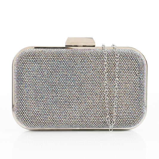 Synthetic Textured Hardcase Clutch – Silver