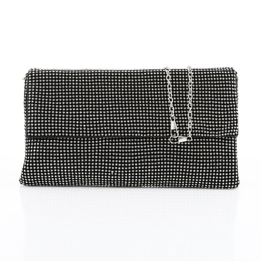 Fabric Rhinestone Pattern Evening Clutch – Black