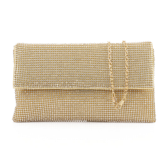 Fabric Rhinestone Pattern Evening Clutch – Gold