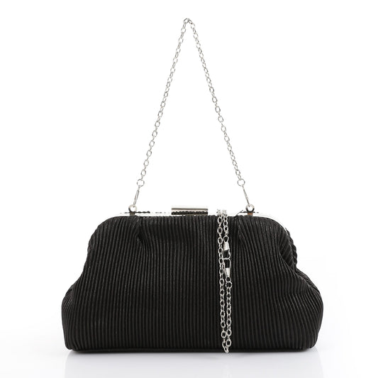 Satin Pleated Pattern Evening Bag – Black