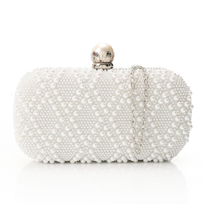 Pearl Beaded Clasp Box Clutch – Silver