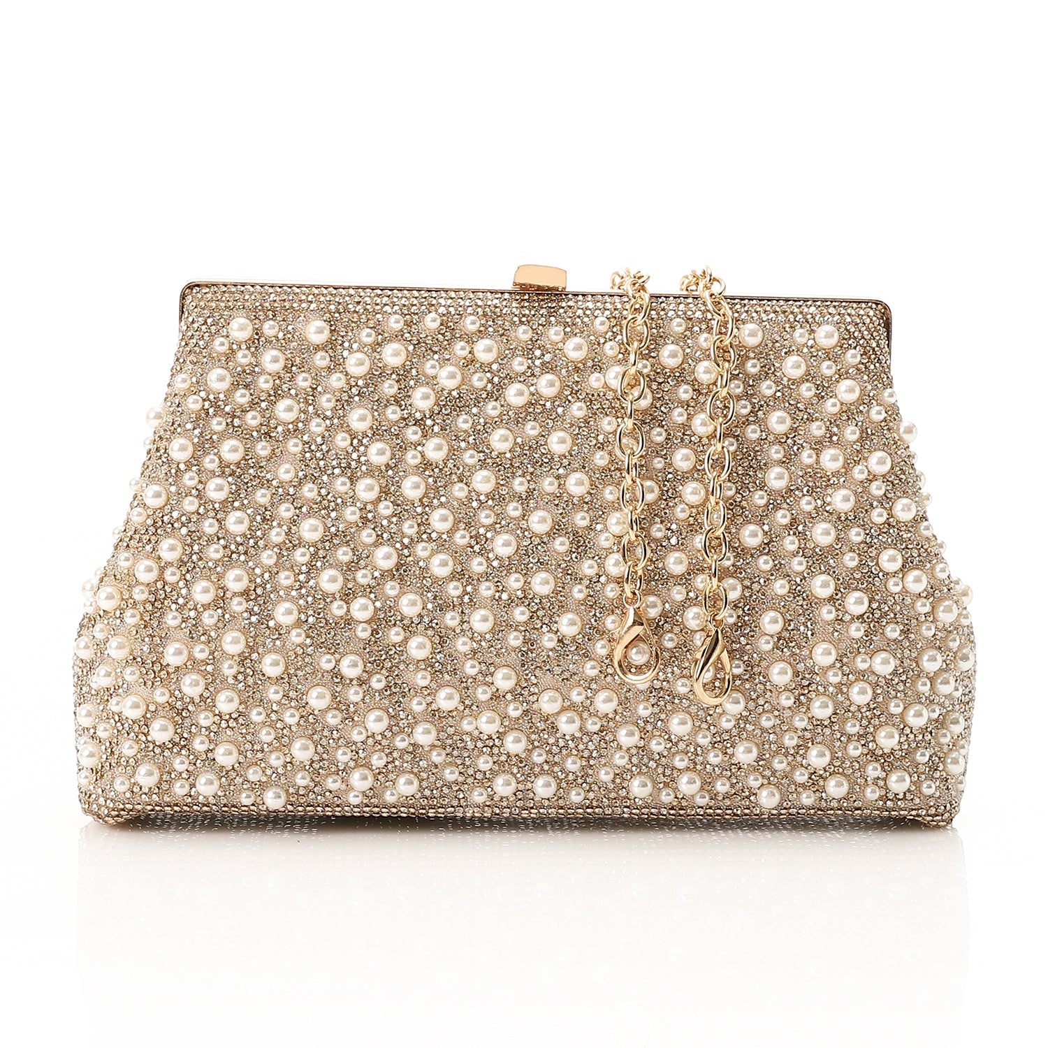 Synthetic Pearl Embellished Box Clutch – Gold (4174)