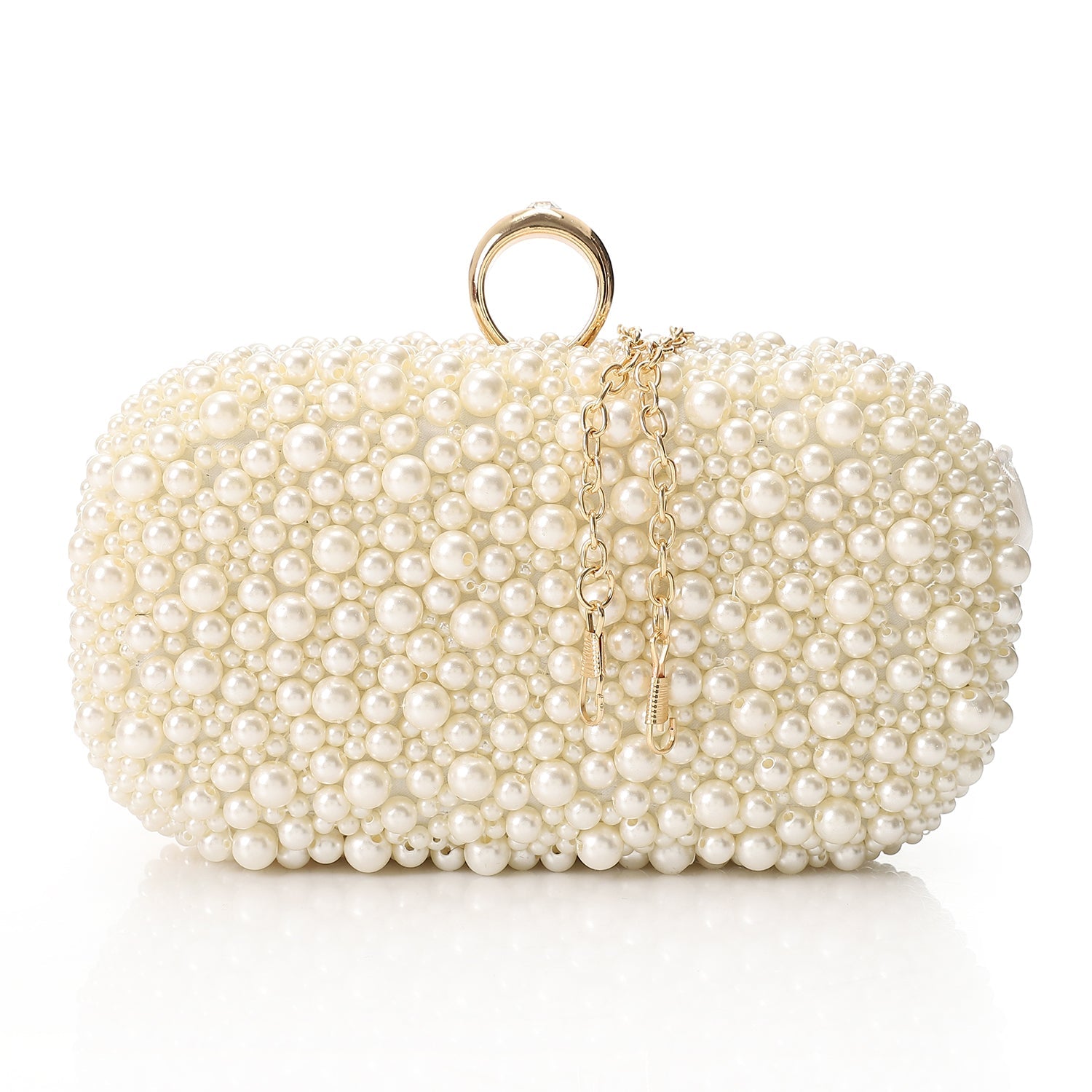 Synthetic Fiber Pearl Embellished Evening Clutch – Beige (4179)