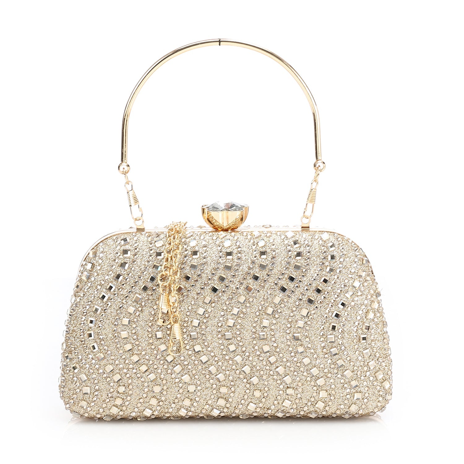 Crystal Top Handle Evening Clutch - Gold