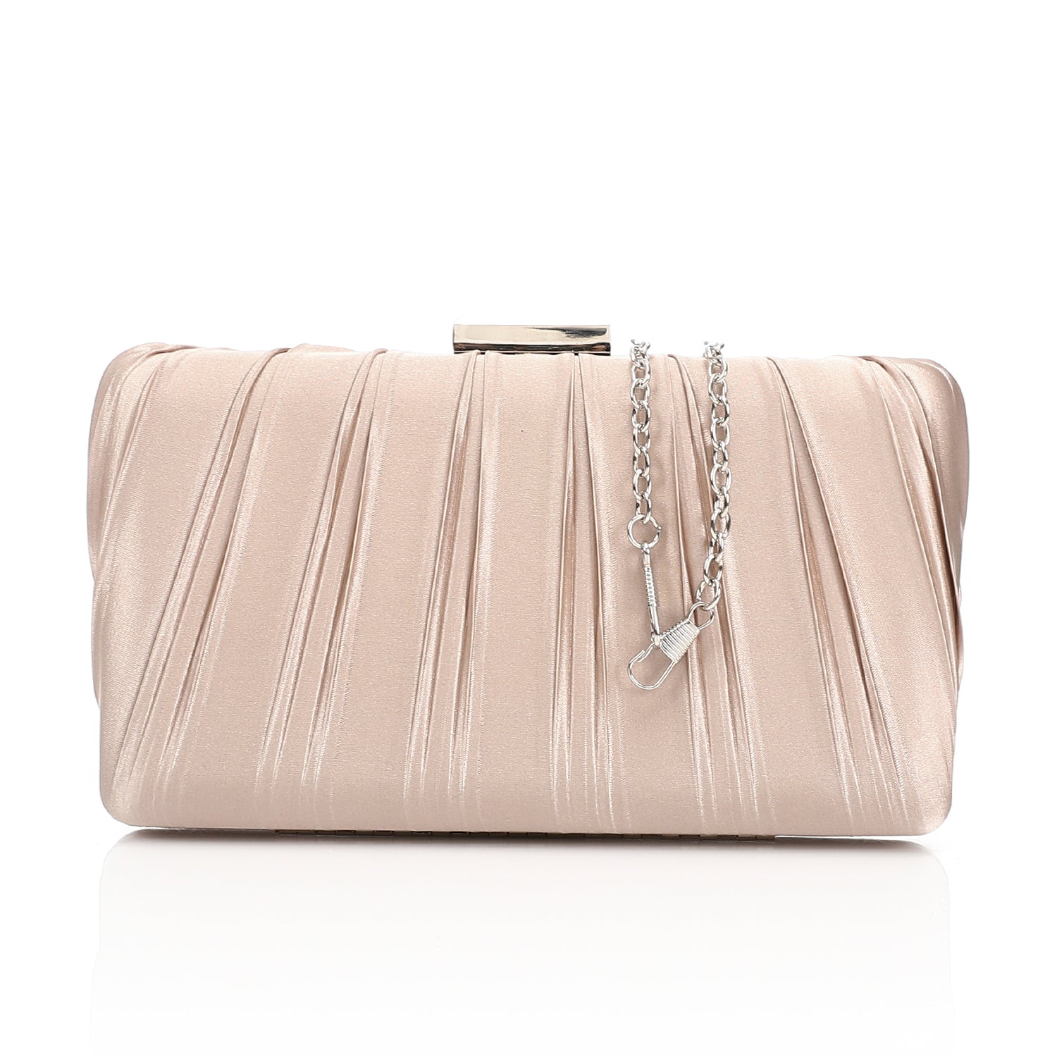Pleated Satin Evening Clutch Bag - Pink