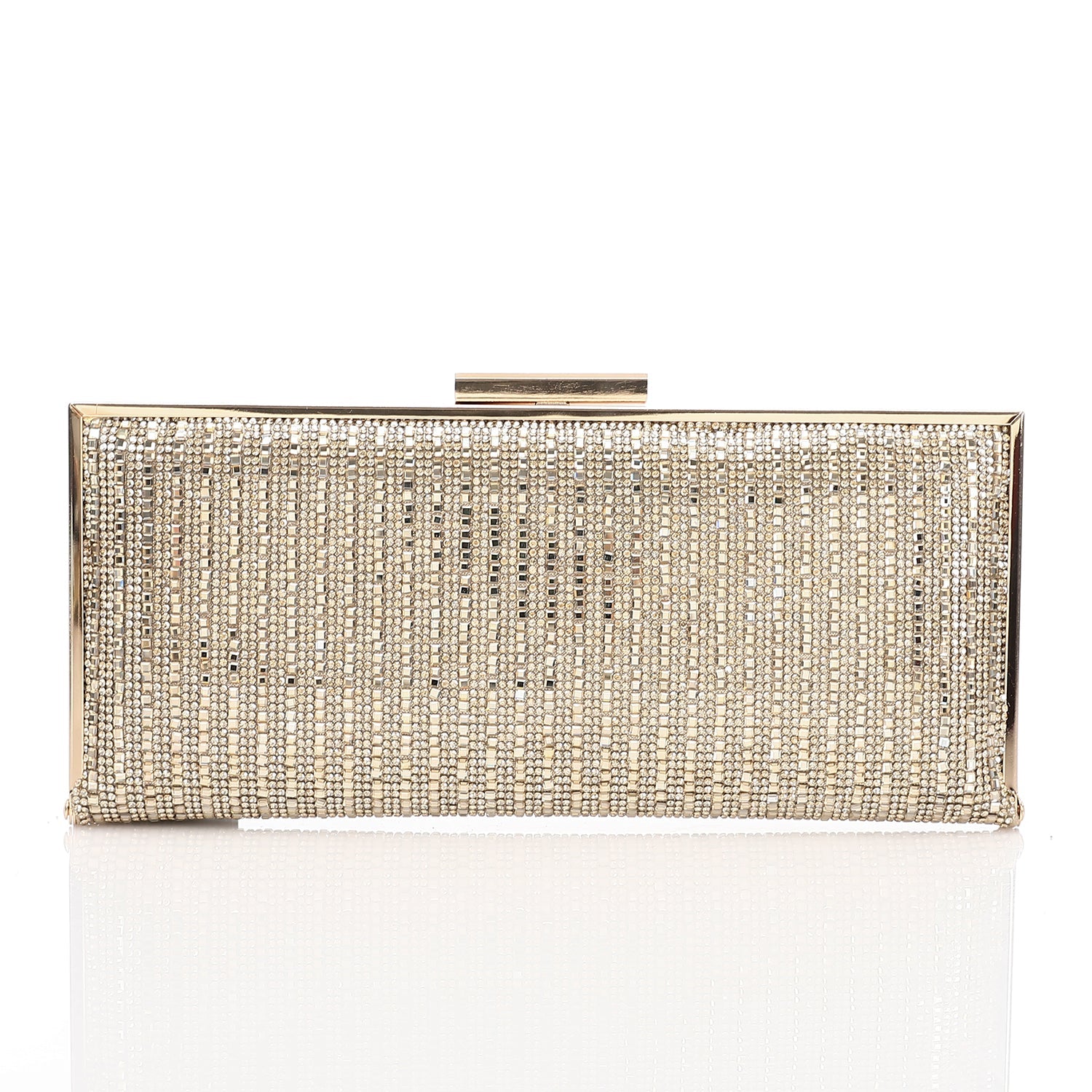 Linear Rhinestone Evening Box Clutch Bag - Gold