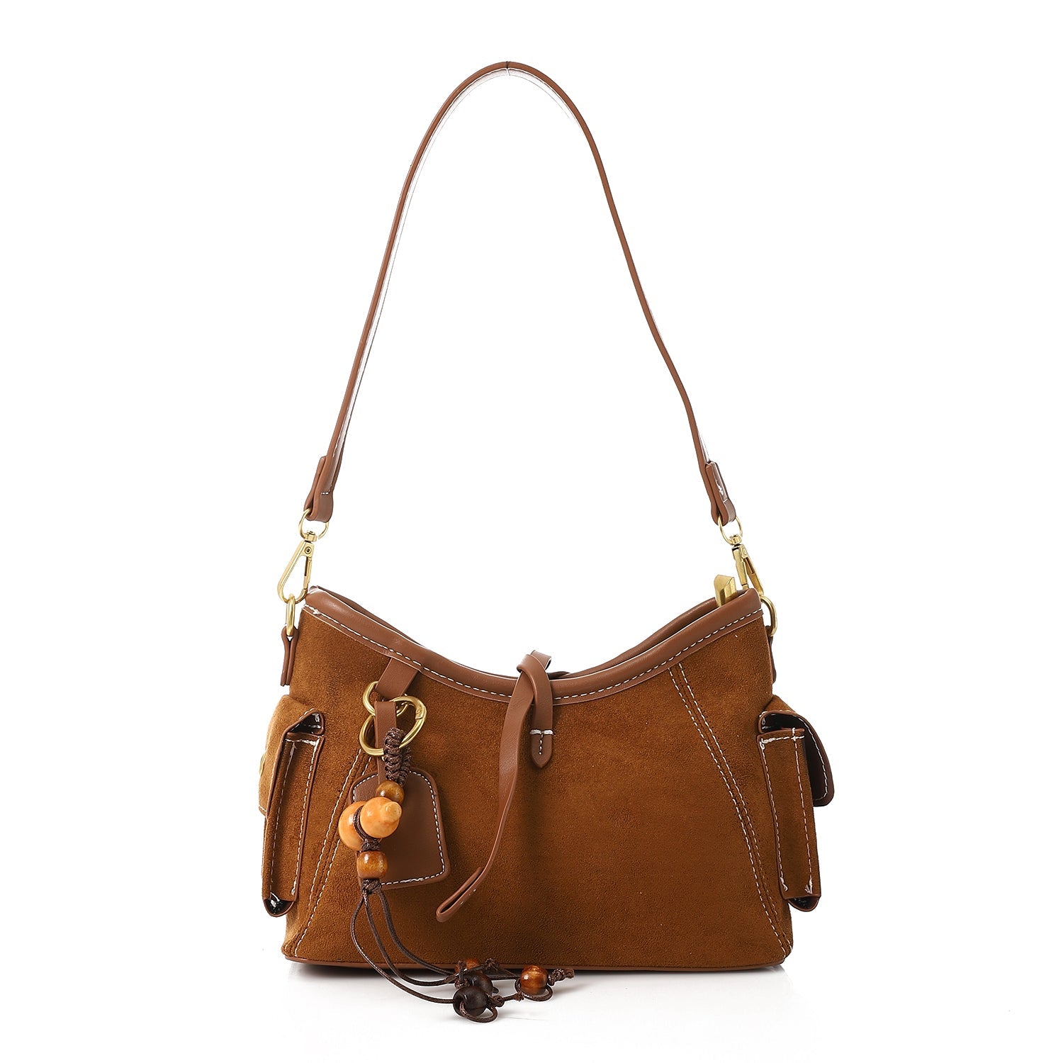 Vintage Suede Shoulder Handbag - Camel