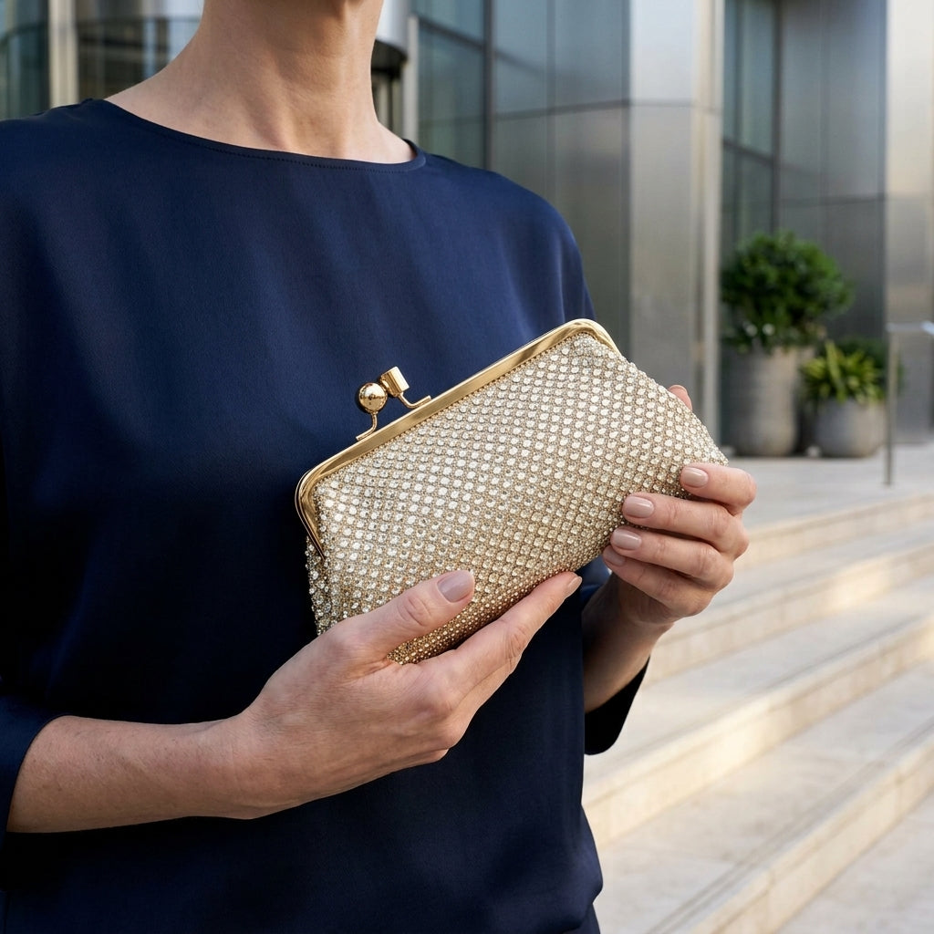 Rhinestone Frame Evening Clutch Bag – Gold