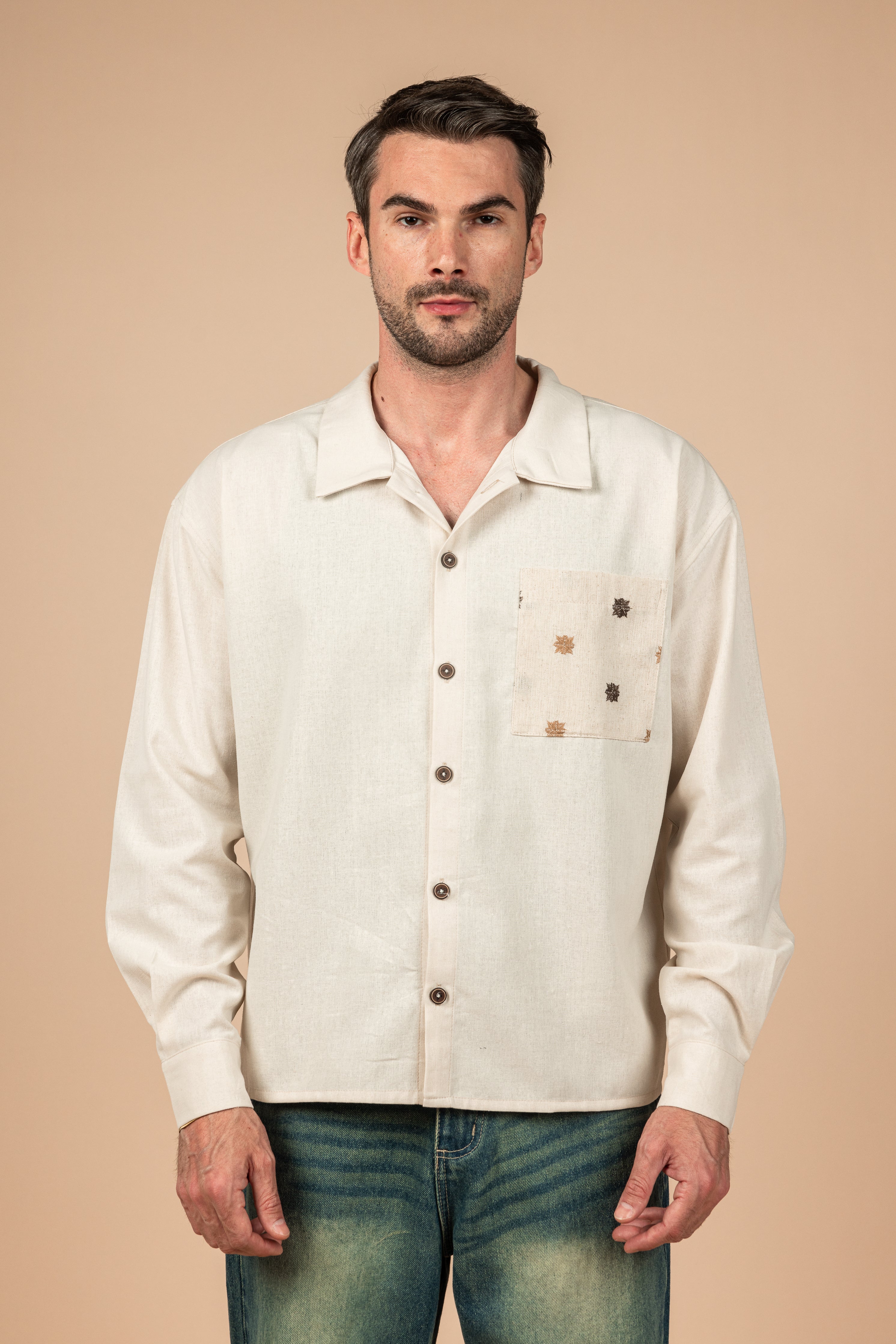 Boxy Fit Linen Shirt - Beige