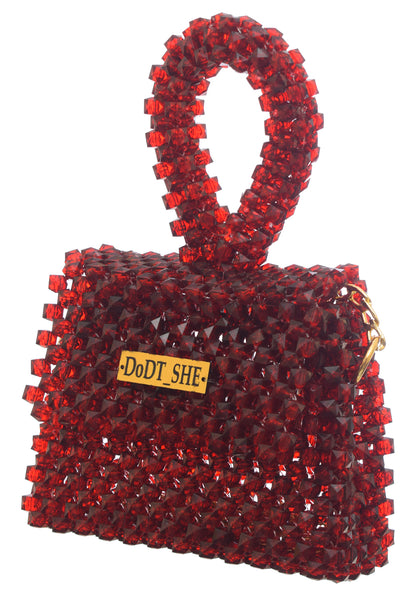 Wine Red Squared Bag with Long Gold Handle