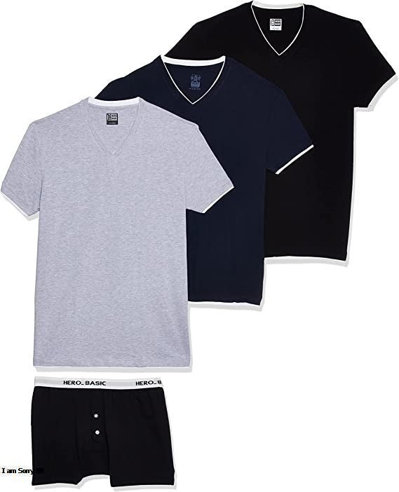 Bundle Pack Of 3 V-Neck T-Shirt With Free Boxer