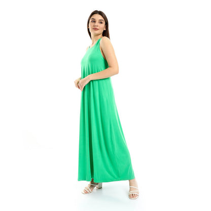 Cotton Lycra Sleeveless Long Jersey Dress – Green