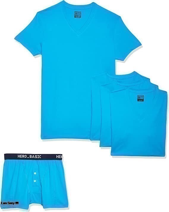 Bundle Pack Of 4 V-Neck T-Shirt With Free Boxer