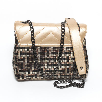 Glitter Women Hand Bag with Cross Hand - Gold