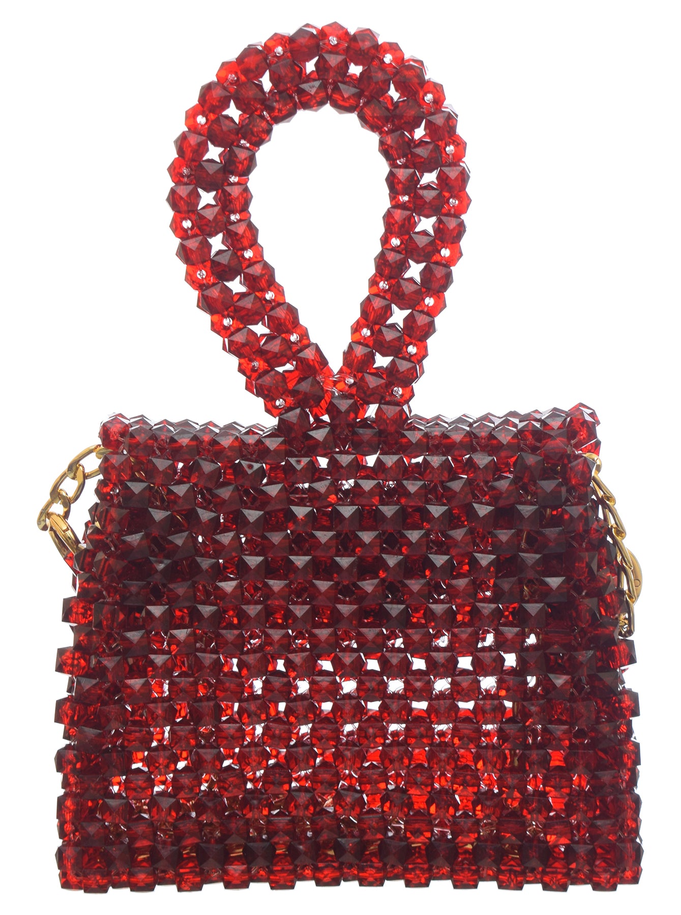 Wine Red Squared Bag with Long Gold Handle