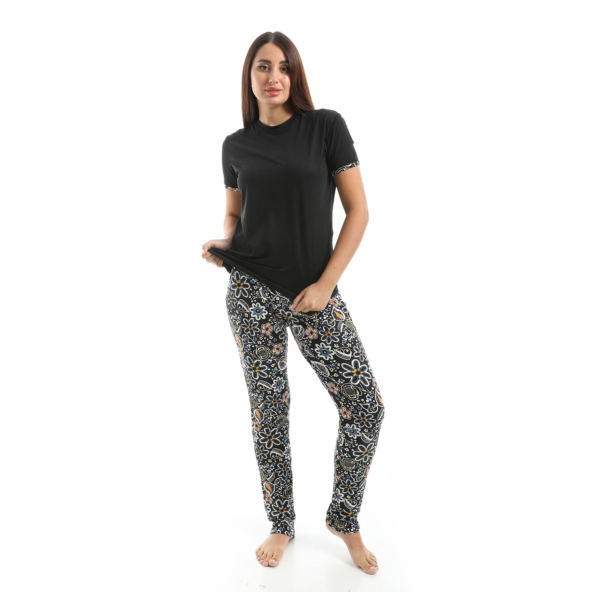 pajama with T-shirt and patterned pants