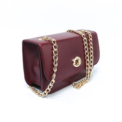 Faux Leather Box Flap Cross Bag - Burgundy