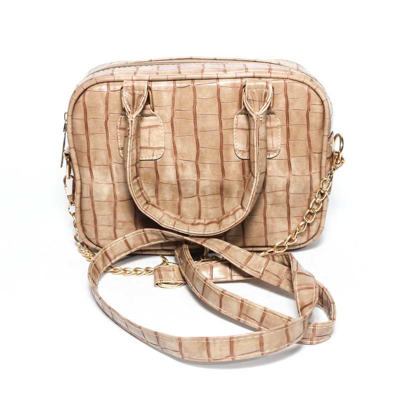 Glitter Women Bag with Cross Hand - Beige