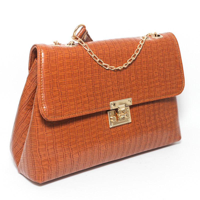 Glitter Women Hand Bag with Cross Hand - Camel