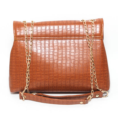 Glitter Women Hand Bag with Cross Hand - Camel