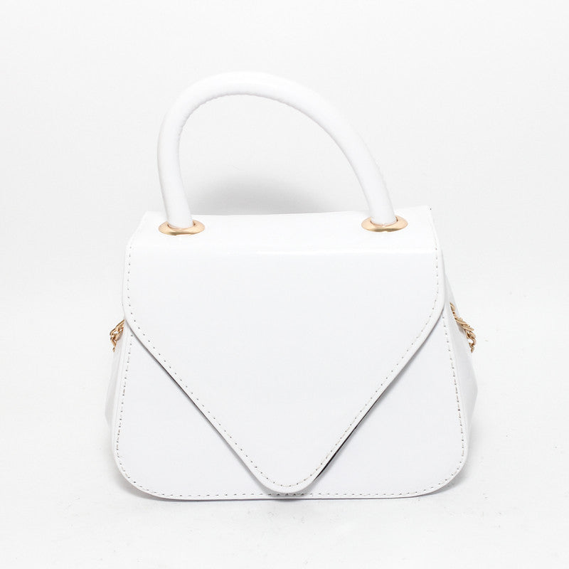 Glitter Women Hand Bag with Cross Hand - White