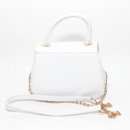 Glitter Women Hand Bag with Cross Hand - White