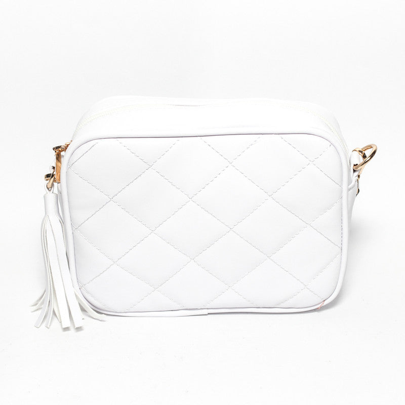 Glitter Women Hand Bag with Cross Hand - White