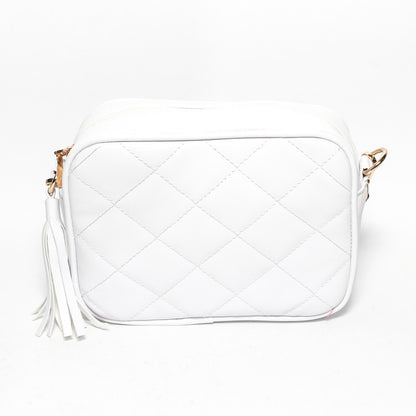 Glitter Women Hand Bag with Cross Hand - White