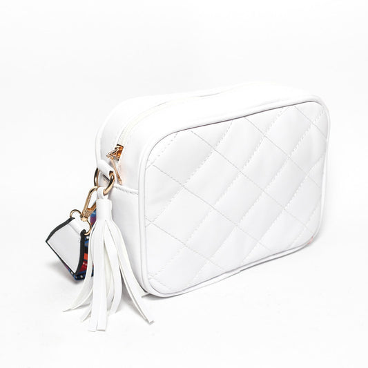 Glitter Women Hand Bag with Cross Hand - White