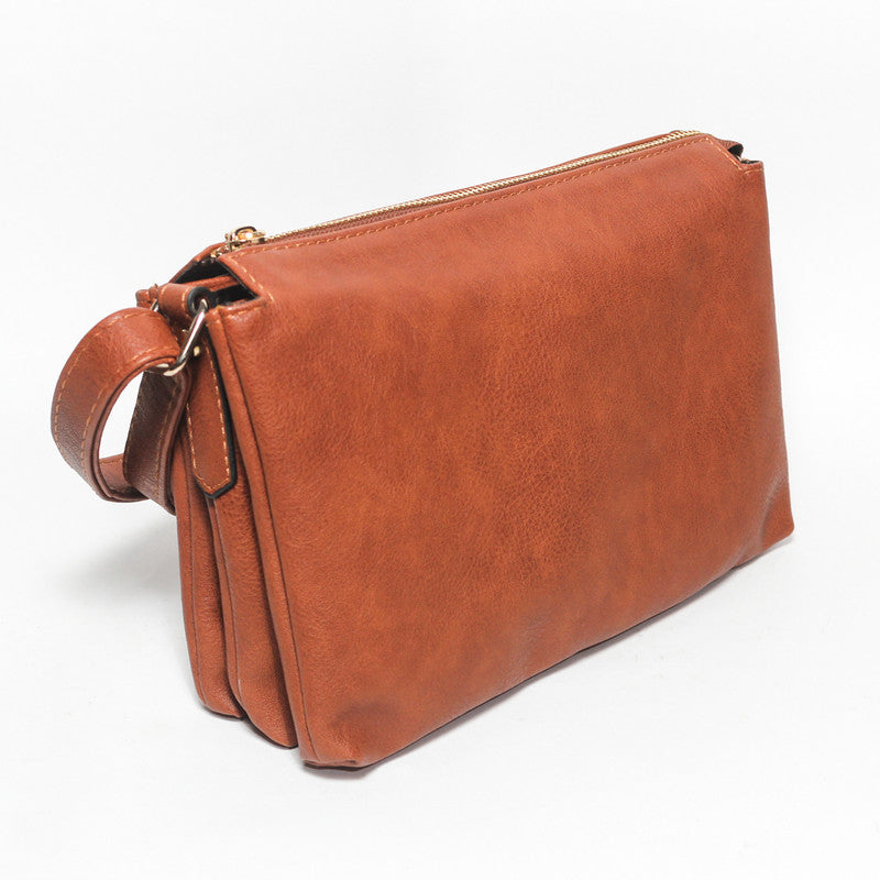 Glitter Women Hand Bag with Cross Hand - Camel