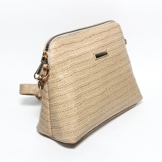 Glitter Women Hand Bag with Cross Hand - Beige