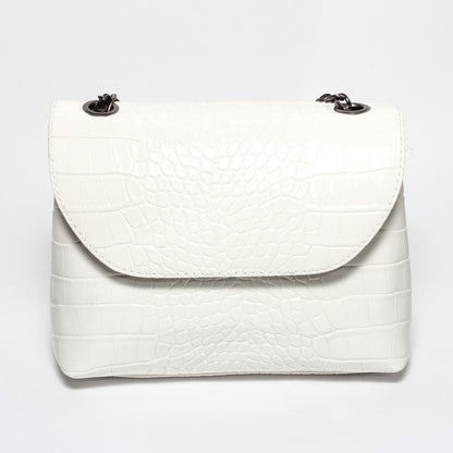 Glitter Women Hand Bag with Cross Hand - White