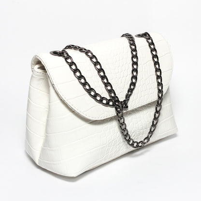 Glitter Women Hand Bag with Cross Hand - White