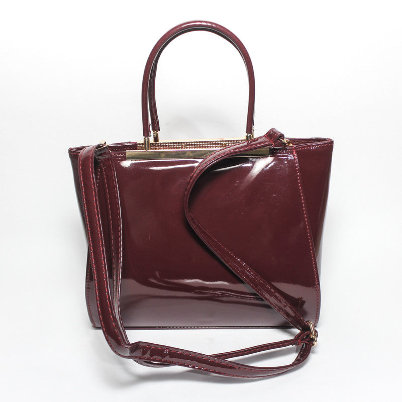 Glitter Women Hand Bag with Cross Hand - Burgundy